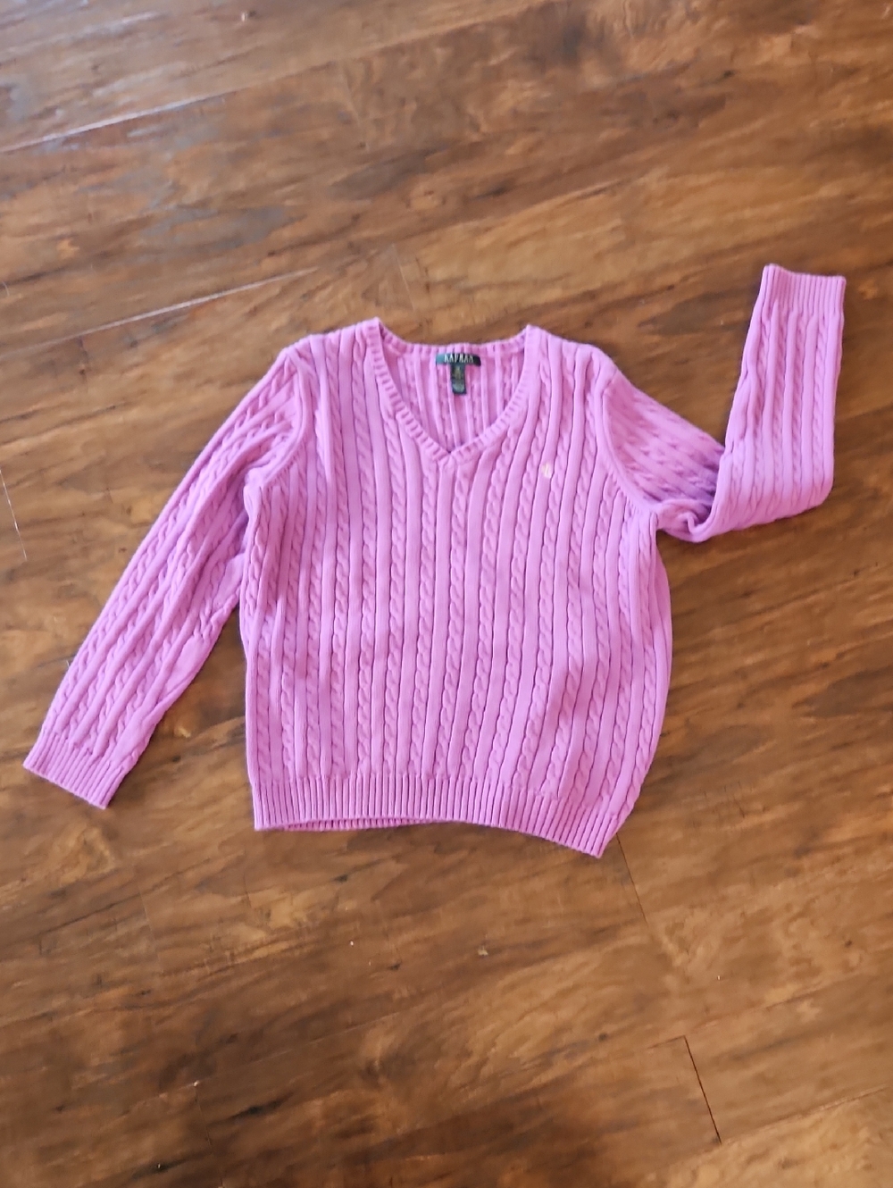 Ralph Lauren Pink-Purple Cable-Knit V-Neck Sweater
